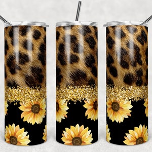 20oz Skinny Tumbler Sublimation Designs Leopard Sunflower for Straight/Tapered Tumbler PNG File Digital Download