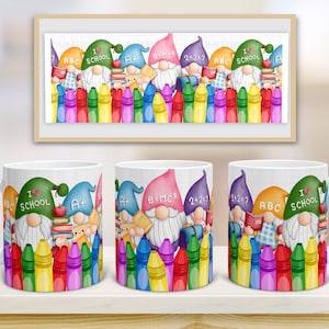 Back to School Gnome Crayon Mug Wrap 11oz Mug Sublimation Designs Mug PNG File Digital Download