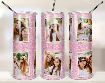 20oz Skinny Tumbler Sublimation Designs Pink Glitter Photo Tumbler for Straight/Tapered Tumbler PNG File Digital Download