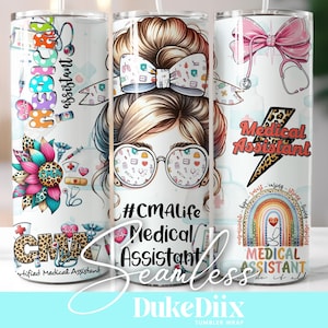 Medical Assistant Tumbler Wrap PNG, 20oz Skinny Tumbler PNG, Seamless Sublimation Design, Digital Download