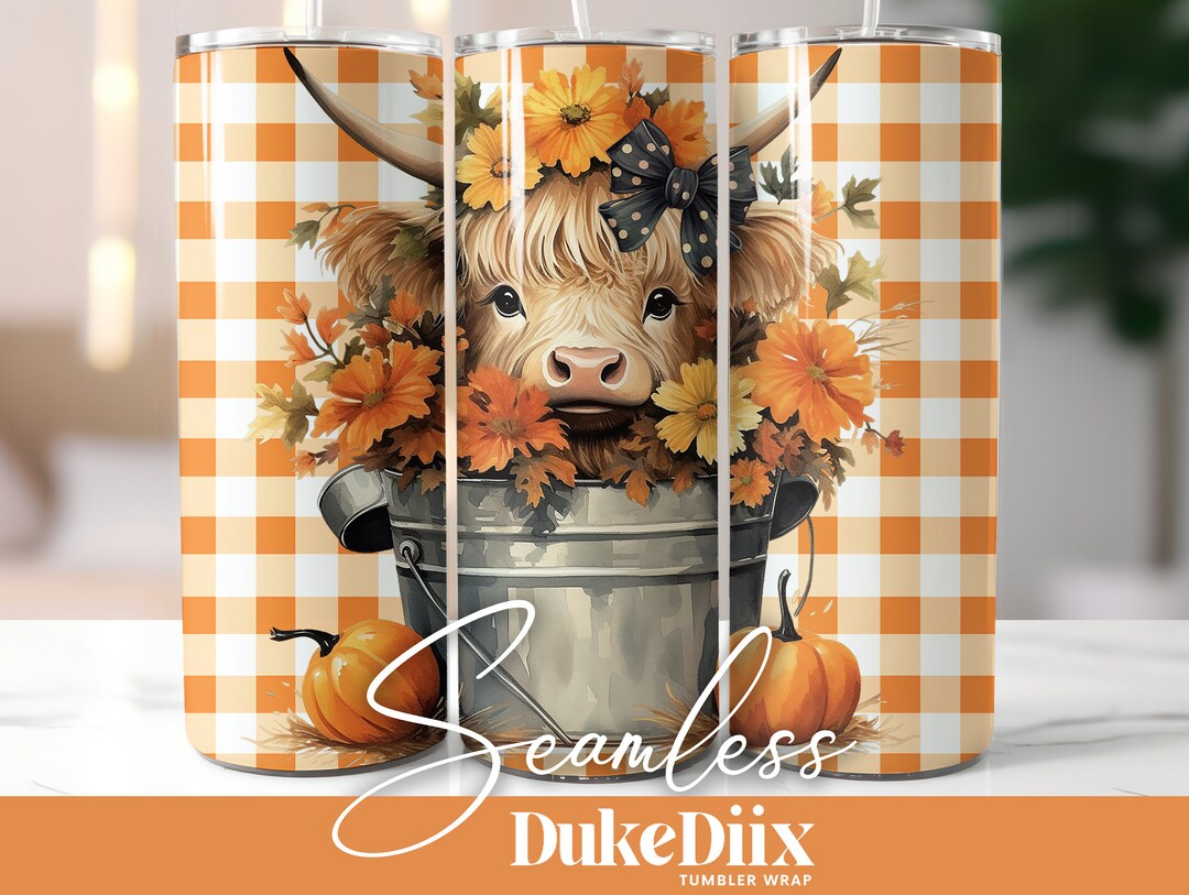 Fall Cute Baby Highland Cow Tumbler Wrap Seamless Sublimation Design ...