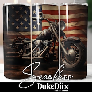 Motorrad amerikanische Flagge Tumbler Wrap Seamless Sublimation Design 20 Unzen Skinny Tumbler für Straight/Tapered Tumbler PNG Datei digitaler Download
