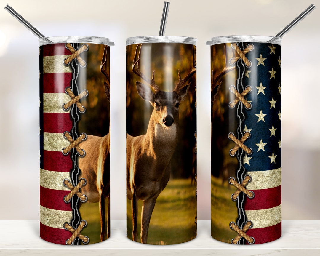 20oz Skinny Tumbler Sublimation Designs Deer Hunting American Flage for ...
