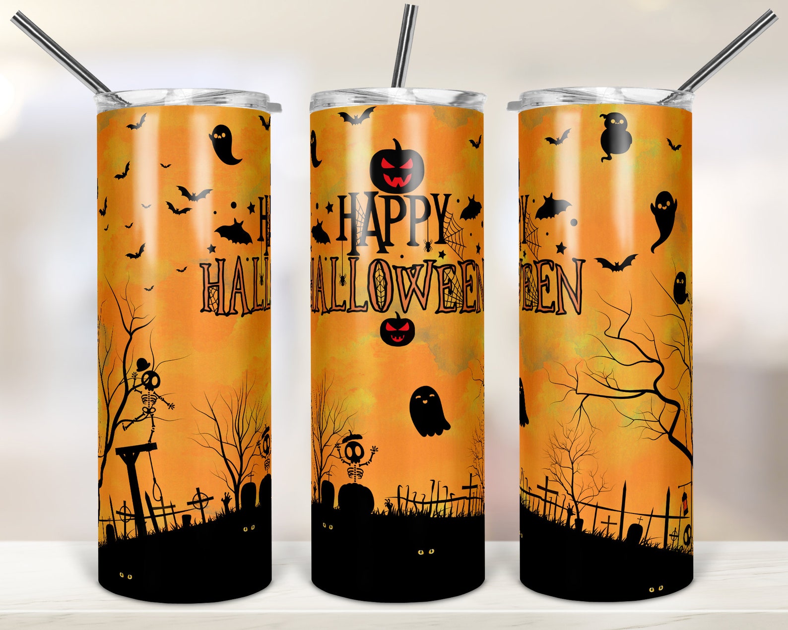 Happy Halloween 20oz Skinny Tumbler Sublimation Designs Etsy