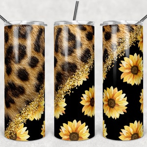 20oz Skinny Tumbler Sublimation Designs Leopard Sunflower for Straight/Tapered Tumbler PNG File Digital Download