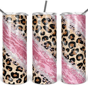 20oz Skinny Tumbler Sublimation Designs Pink Leopard Marble Glitter for Straight/Tapered Tumbler PNG File Digital Download