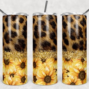 20oz Skinny Tumbler Sublimation Designs Leopard Sunflower for Straight/Tapered Tumbler PNG File Digital Download