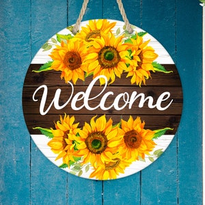 Round Door Hanger Farmhouse Rustic Sunflower Wood Sublimation for 12.25 Hardboard Blank PNG File Digital Download