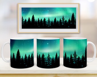Kubek 11oz i 15oz Wzory sublimacji Kubek Northern Lights Plik PNG do pobrania cyfrowego