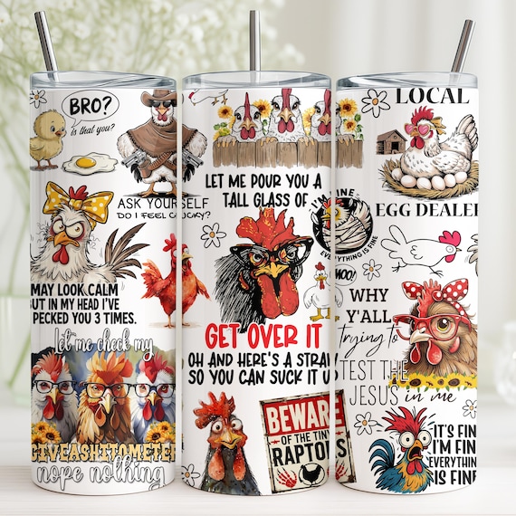 Funny Chicken Tumbler Wrap PNG, 20oz Skinny Tumbler PNG, Seamless Sublimation Design, Digital Download