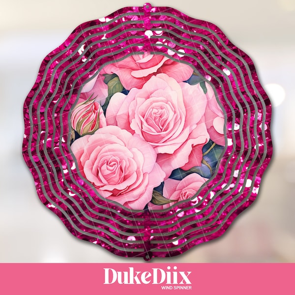 Pink Roses Glitter Wind Spinner PNG File Sublimation Design Digital Download