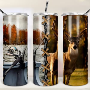 Fishing and Deer Hunting 20oz Skinny Tumbler Sublimation Designs Straight/Tapered Tumbler PNG File Digital Download
