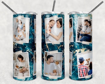 20oz Skinny Tumbler Sublimation Designs Gold Blue Marble Photo Tumbler para Straight/Tapered Tumbler Archivo PNG Descarga digital