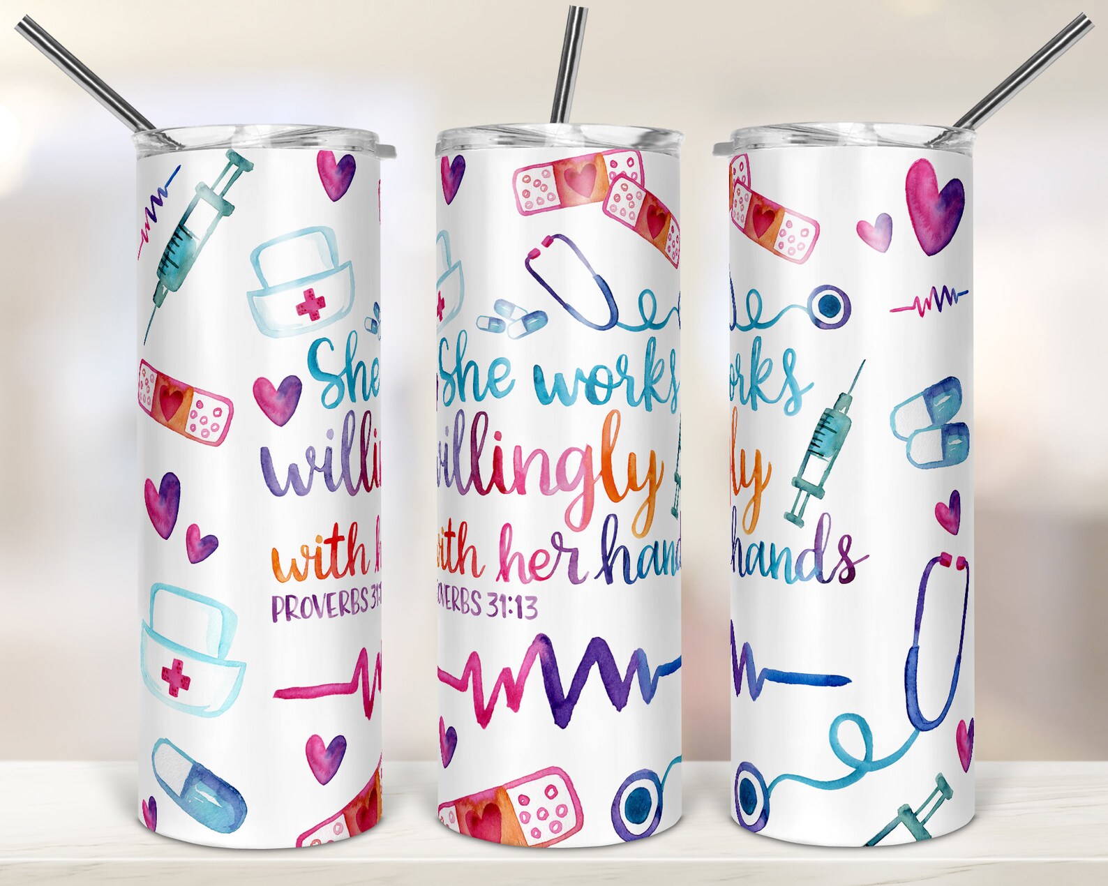 20oz Skinny Tumbler Sublimation Designs Nurse Tumbler for Etsy