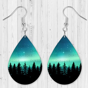 Northern Lights Teardrop Earring Sublimation Design PNG File Digital Download