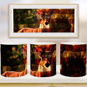11oz and 15oz Mug Sublimation Designs Deer Hunting American flage Mug PNG File Digital Download