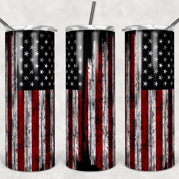 Diseños de sublimación de vaso flaco de 20 oz Bandera estadounidense para descarga digital de archivo PNG de vaso recto / cónico