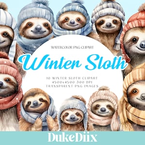Winter Sloth Clip Art Transparent Background PNG File Digital Download For Commercial Use