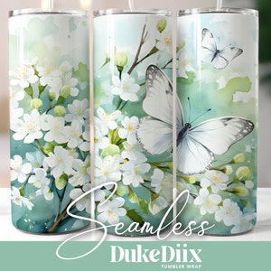Butterfly Floral Tumbler Wrap Seamless Sublimation Design 20oz Skinny Tumbler Straight/Tapered PNG File Digital Download