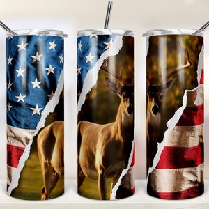 20oz Skinny Tumbler Sublimation Designs Deer Hunting American flage for Straight/Tapered Tumbler PNG File Digital Download