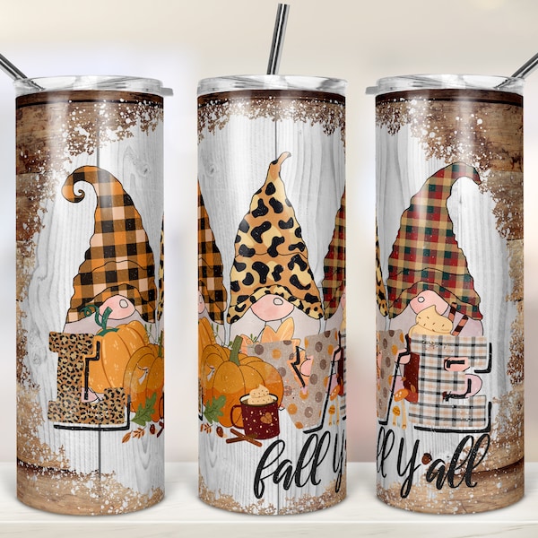 Love Fall Gnome 20oz Skinny Tumbler Sublimation Designs Tumbler for Straight/Tapered PNG File Digital Download