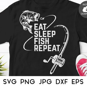 Eat Sleep Fish Repetir SVG, Pescar SVG, Pescar Citar archivos SVG para Cricut