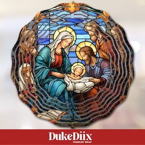 Stained Glass Nativity Wind Spinner PNG File Sublimation Design Digital Download