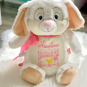 Bunny embroidered birth stat stuffy
