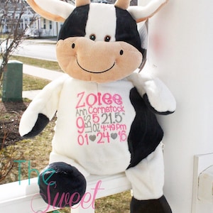 Custom Cow birth stat stuffed animal, embroidered baby gift, new baby, baby shower gift, personalized gift, New mom, stuffed animal