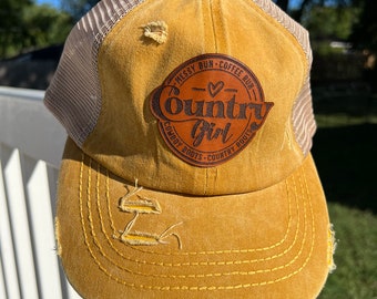 Criss Cross Ponytail Hat: Custom Leather Patch, Country Girl