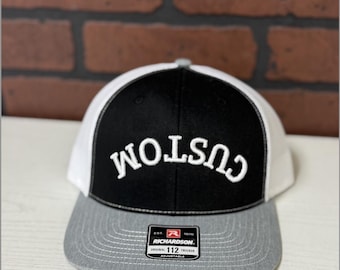 Custom 3D Puff Embroidered Trucker Hat, Richardson 112 Snapback, Raised Embroidery Upside Down Name
