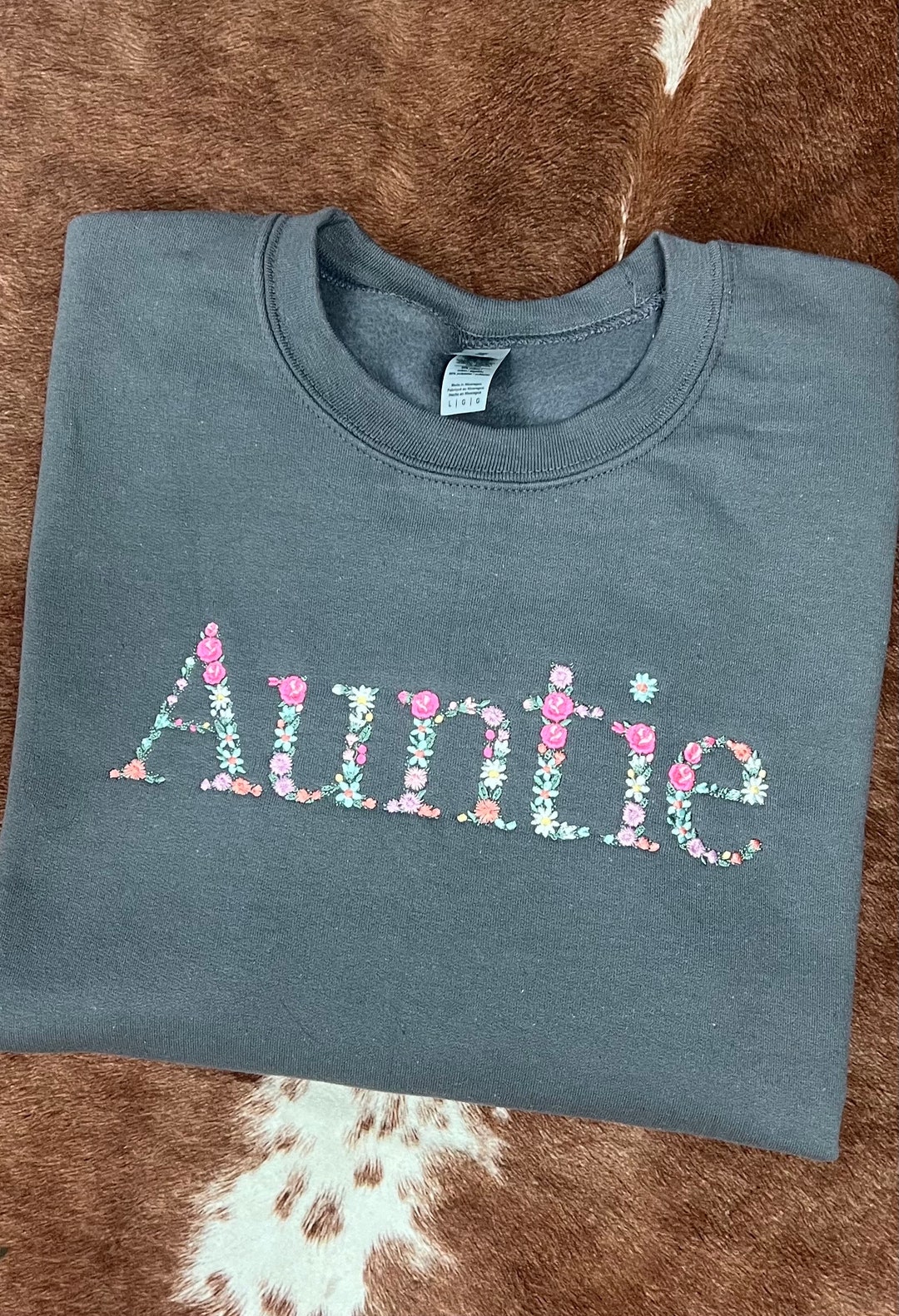 Auntie Heart Underneath Drop Shoulder Sponge Fleece Crewneck Sweatshirt