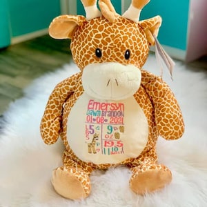 Giraffe Embroidered stuffy, baby gift, baby shower, personalized stuffed animal, new mom, birthday gift