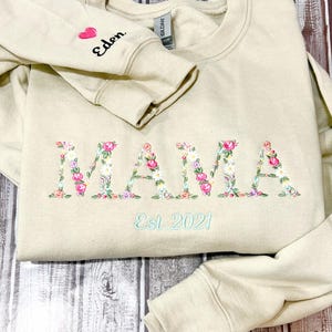 Embroidered Floral Mama Sweatshirt: Custom Mom Crewneck