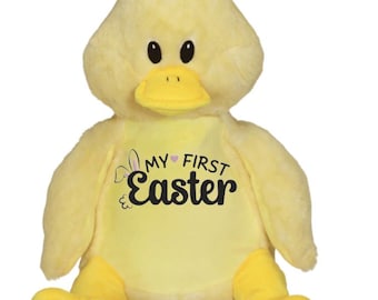 Easter Duck stuffy, embroidered duck stuffed animal, kids gift, baby shower, new mom, personalized gift, personalized baby announcements