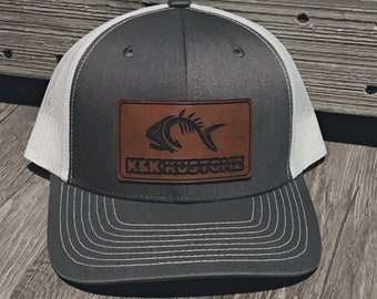 Custom Logo Leather Patch Trucker Hat: Engraved Yupoong or Richardson 112