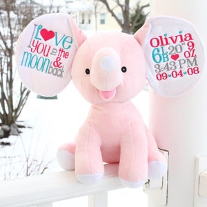 Pink elephant birth stat stuffy