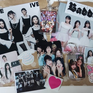 Paquetes de fans misteriosos hechos a mano no oficiales de IVE, Proyecto de fans del concierto de Londres, Pegatinas, Llaveros, Yujin, Gaeul, Rei, Jang Wonyoung, Liz, Leeseo