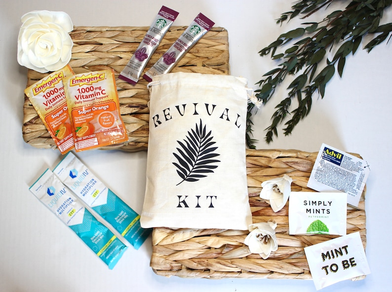 Natural Boho Wedding Party Survival Kits, Wedding Party Favor, Hangover Kit image 1