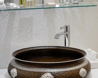 Black Polished Bathroom Vessel Sink Basin | Copper Spa Pedicure Bowl with Footrest