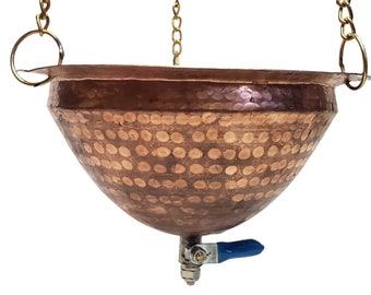 Copper Shirodhara Spa Forehead Oil Pot with Control Valve Tap and Brass Chain