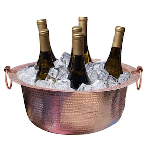 Copper Ice Bucket Beer Beverage Chiller, Ice & Drinks Cooler, Champagne Wine Bottle Holder, Hand-Hammered Cooling Tub, Cool Barware Buckets