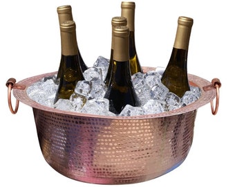 Copper Ice Bucket Beer Beverage Chiller, Ice & Drinks Cooler, Champagne Wine Bottle Holder, Hand-Hammered Cooling Tub, Cool Barware Buckets