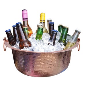 Copper Ice Bucket, Beer Beverage Chiller, Ice & Drinks Cooler, Champagne Wine Bottle Holder, Hand-Hammered Cooling Tub, Cooling Barware