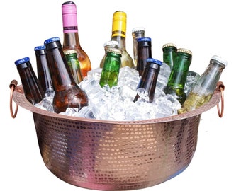 Copper Ice Bucket, Beer Beverage Chiller, Ice & Drinks Cooler, Champagne Wine Bottle Holder, Hand-Hammered Cooling Tub, Cooling Barware