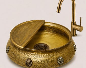 Brass Spa Pedicure Bowl with Footrest | Feet Massage Relaxation Tub | Handmade Wash Sink Basin