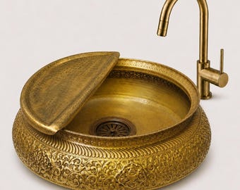 Spa Pedicure Bowl with Footrest | Brass Feet Massage Relaxation Tub | Bathroom Wash Sink Basin