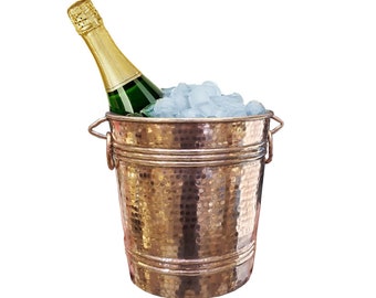 Copper Ice Bucket Bottle Holder, Champagne Wine Beer Beverage Chiller, Hand-Hammered Cooling Tub, Drinks Ice Cooler, Dining Gift