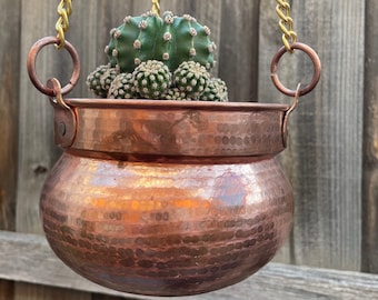 Copper Planter (Set of 3), Copper Plant Pot with Brass Chain, Hanging Plant Pot, Plant Flowerpot Accessory, Wall Hanging Planter