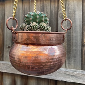 Copper Planter (Set of 3), Copper Plant Pot with Brass Chain, Hanging Plant Pot, Plant Flowerpot Accessory, Wall Hanging Planter